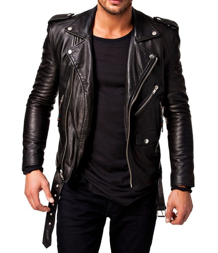 Men leather jacket - leather,