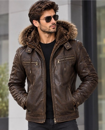 Men brown leather - brown, jacket